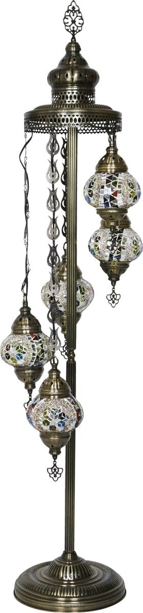 Oosterse mozaiek vloerlamp 5 bollen glazen Mixcolour - Hoogte 140cm