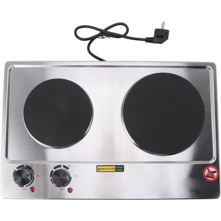 Elektrische kookplaat met 2 pitten 1500W en 1000W Knopbediening 20 inch Aanrecht Ingebouwd Elektrisch Fornuis black