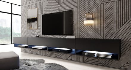 Meubella - TV-Meubel Asino LED - Mat Zwart - 280 cm