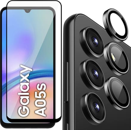 Screenprotector & Camera Protector geschikt voor Samsung Galaxy A05s - Volledig Dekkend Glas