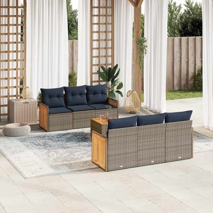 vidaXL - 7-delige - tuinbankset - met - kussens, - grijs - polyrotan