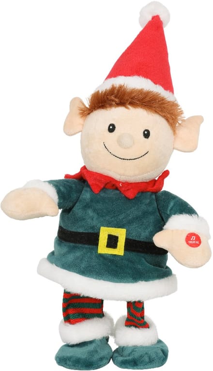 Decoris - Kerstdecoratie Bewegende Muzikale Elf - Giftbox - Polyester - H32 cm