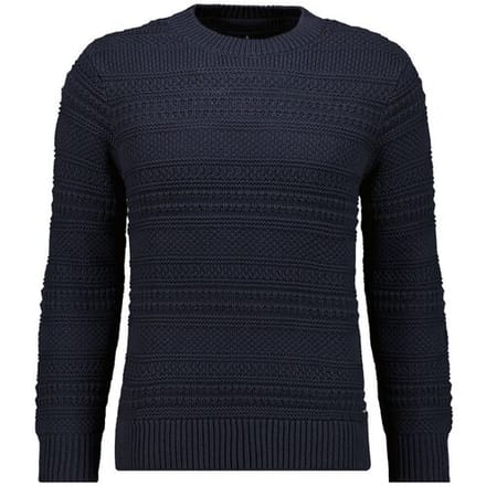Ragman Trui Uni Color Round Neck Patterned Structure Knit Marine / male