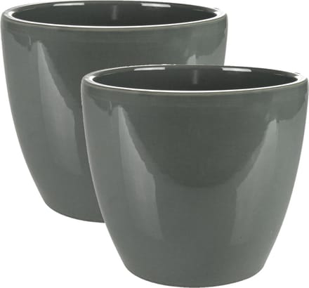 Ter Steege Bloempot - 2x - antraciet - glans - Scandinavisch - 15 x 12 cm - plantenpot