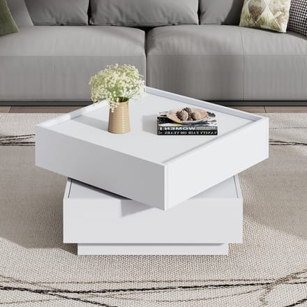 Wishdor 360° draaibare salontafel wit - 2 laden, 60×60×38 cm, multifunctioneel ontwerp met opstaande rand