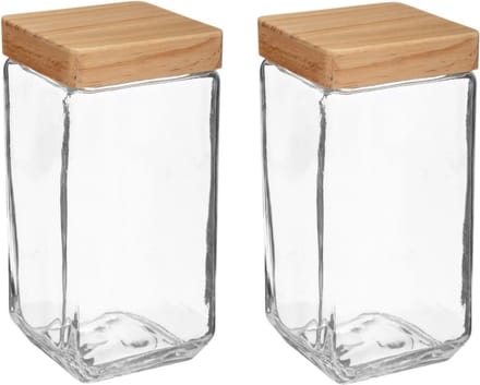 5Five voedsel/spullen voorraadpot - 2x stuks - Glas met houten deksel - 2000 ml - Met luchtdichte sluiting