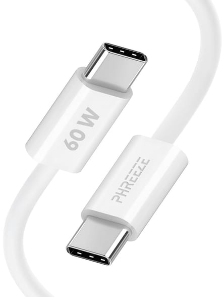 Usb C kabel met 65w power delivery & fast charge - 1 meter - Usb C naar usb C oplaadkabel - Wit - Phreeze