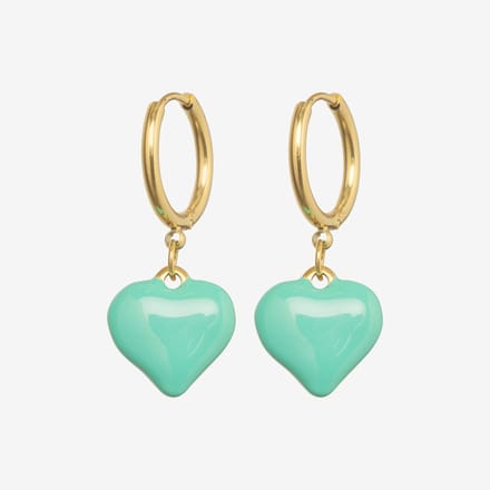 Essenza Small Green Heart Charm Earrings Gold