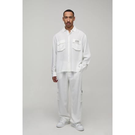 Linnen Regular Cargo Overhemd & Relaxed Broek Set | White | Size Medium