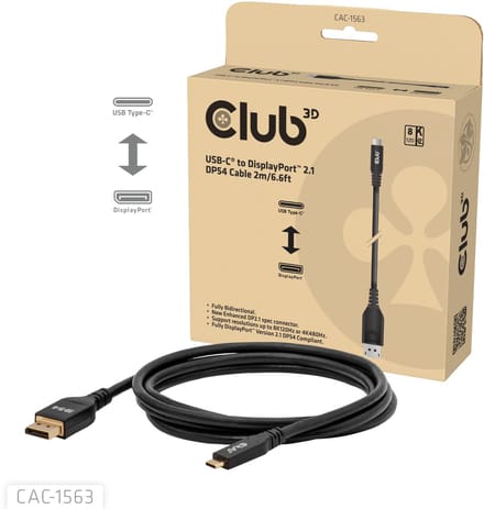 Club 3D USB-C® naar DisplayPort™ 2.1 DP54 Bi-Directionele Kabel 8K120Hz 2m / 6.6ft