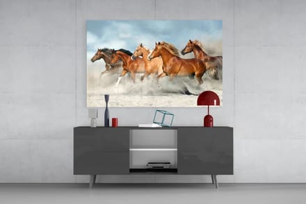 Glasschilderij - Bruine Paarden - 90x60x0.4 cm