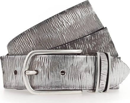 b.belt Leren Riem Cuno Silver Vollledergürtel W75 Anthracite Grey - Silver Metallic Zilverkleurig