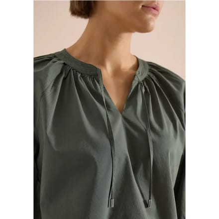 Blouse met 3/4 mouwen en gespleten hals in effen kleur