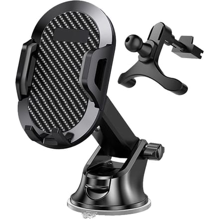 Support de téléphone de voiture style fibre de carbone 4,7-7,2 pouces écran support de navigation pour tableau de bord pare-brise grille d'aération bureau Suction cup + triangular air outlet gray