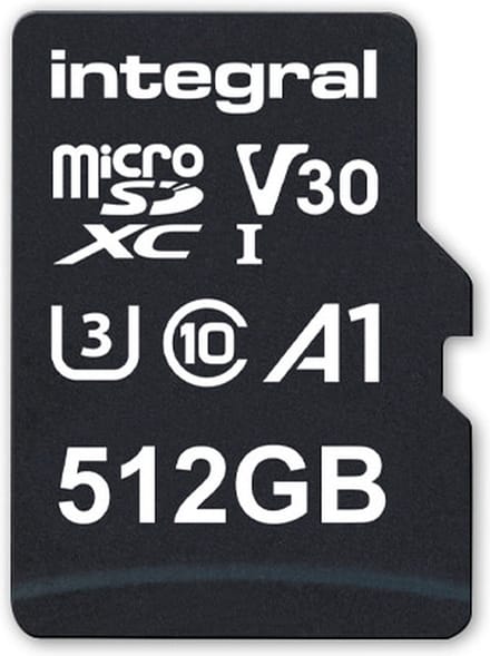 Integral High Speed microSDXC Card 512GB V30 class 10 up to 100MB/s read 45MB/s write