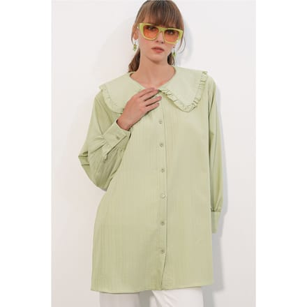 Langsleeve Textured Shirt Met Baby Kraag