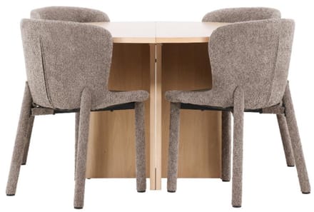 Strada eethoek uittrekbare tafel Ø120cm, 170cm en 4 stoelen whitewash, bruin.