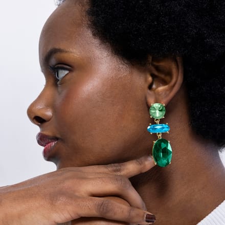 Boucles d'oreilles - LUXENTER - Mekon - Plaqué or 18k - Cristal vert - 56,5 mm jaune