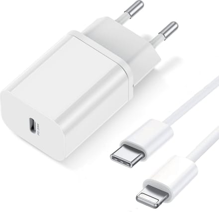 USB-C Oplader 20W + Kabel 1M Wit - Snellader voor iP 11/12/13/14 - Geschikt voor Apple iPhone / Apple iPad