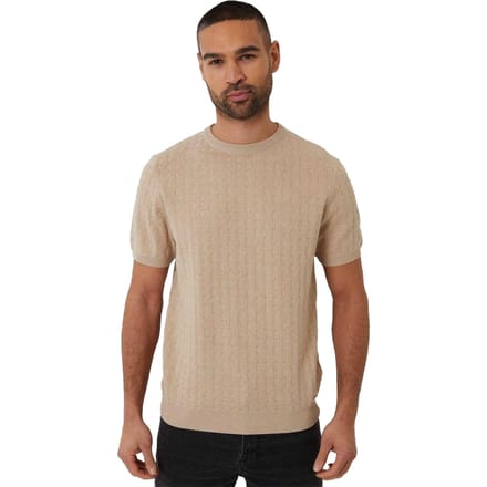 Threadbare Heren Kabelgebreid T-shirt met ronde hals (Beige)