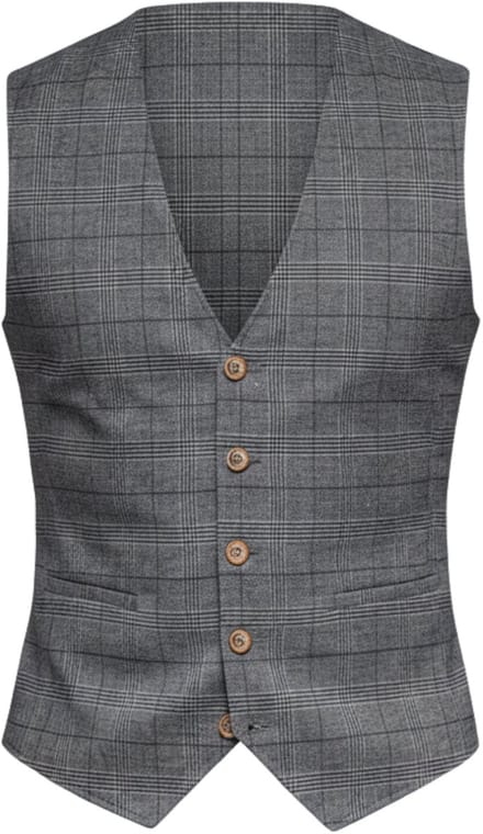 OMBRE Gilet - Slim Fit - Knopen - Geruit Donkergrijs L