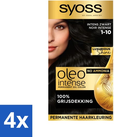 Syoss Oleo Intense - Haarverf - 1-10 - Intens Zwart - 115ml x 4