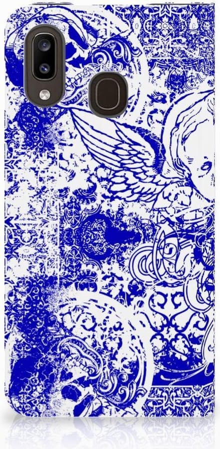 Mobiel BookCase Samsung Galaxy A30 Angel Skull Blauw