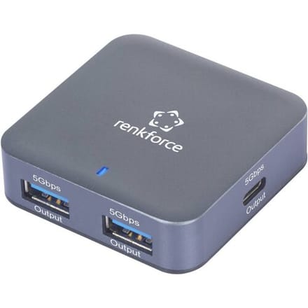Renkforce RF-USBH-480 2 poorten USB-hub USB-A Met aluminium behuizing, Met USB-C stekker Grijs
