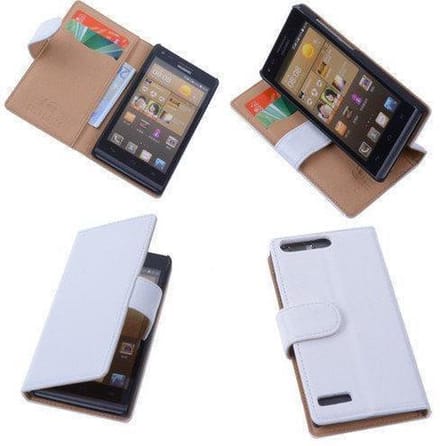 PU Leder Hoesje Huawei Ascend G6 Book/Wallet Case/Cover Wit