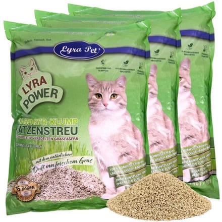 3 x 10 liter Lyra Pet® Lyra Power grasvezel kattenbakvulling klonterend