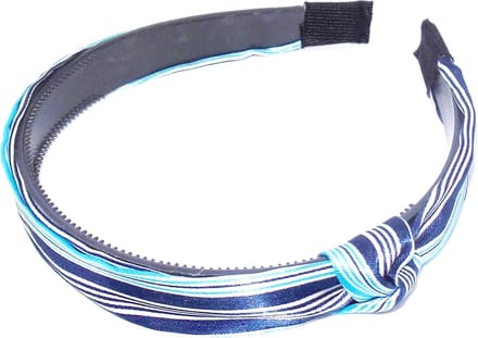Diadeem gestreept lichtblauw-wit-donkerblauw met knoop