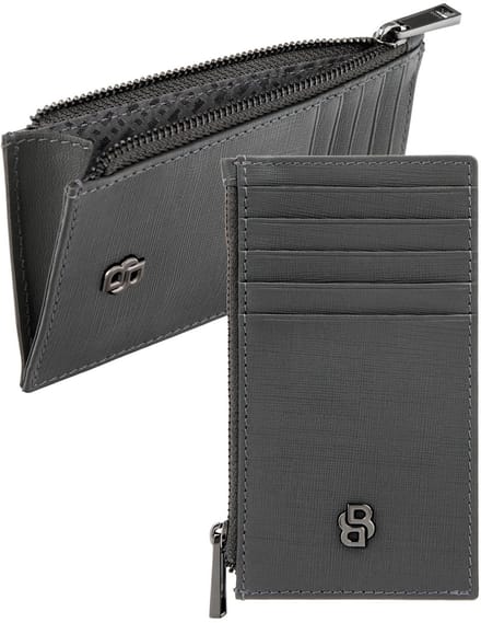 HUGO BOSS Leren kaarthouder Double B Cardholder With Zip Saffiano Grey donkergrijs