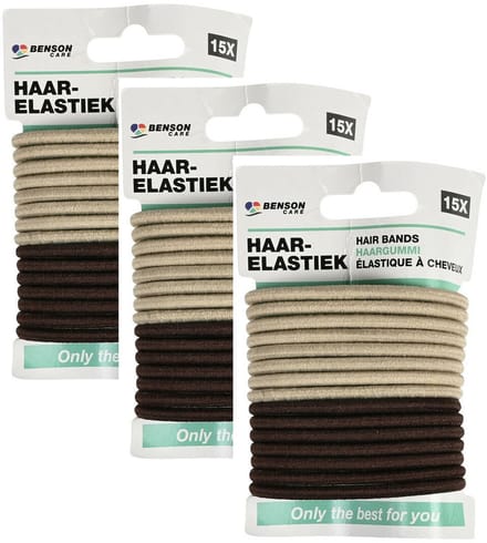 Benson Care Haar elastiekjes - set 45x - bruin/beige - zonder metaal - D5 cm