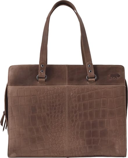 Croco Workbag Cody 15,6 Laptop – Handtas Lichtbruin Kroko Print Leer – Laptoptas Cognac - 15,6 Laptoptas
