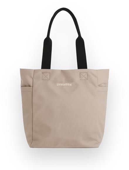 Greentom Shopper - Draagtas, Boodschappentas, Lichtgewicht & Duurzaam (Gerecycled) - Beige