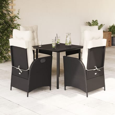 vidaXL - 5-delige - Tuinset - met - kussens - poly - rattan - zwart