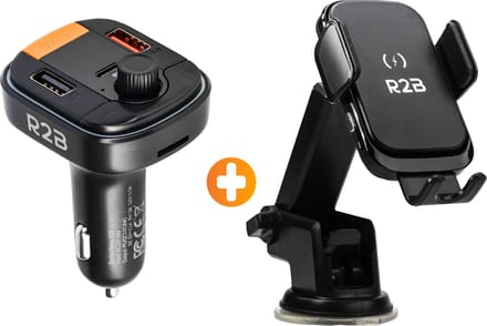 R2B Telefoonhouders Auto Zuignap met Draadloze Oplader + Bluetooth Transmitter Auto - Raam/Dashboard/Ventilatie - Gsm Houder Auto - FM Transmitter - Autolader - Auto Accessoires