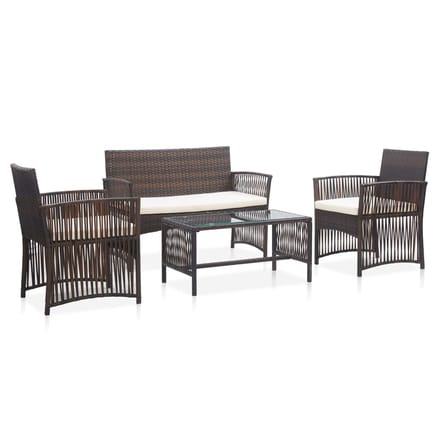 vidaXL - 4-delige - Loungeset - met - kussens - poly - rattan - bruin