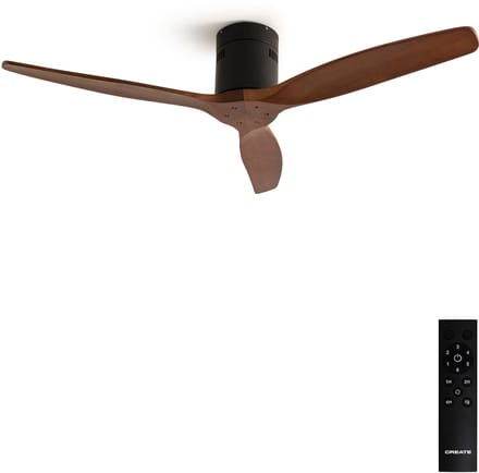 CREATE - Stille 40W plafondventilator met technische ABS bladen M (Ø132 cm) - Met Afstandsbediening - 6 Snelheden - Timer - Zwart - WIND CALM