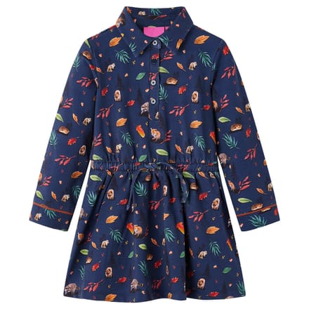 vidaXL Kinderjurk met lange mouwen 104 marineblauw