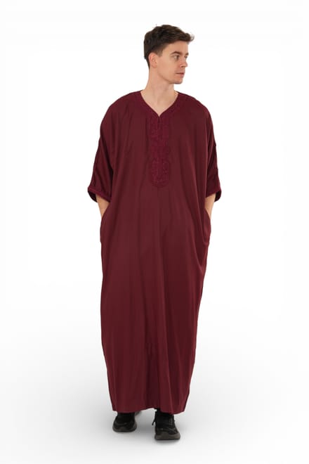Heren wijnrood Marokkaanse Thobe Jubba Robe Eid Djellaba Gandoura - HM62