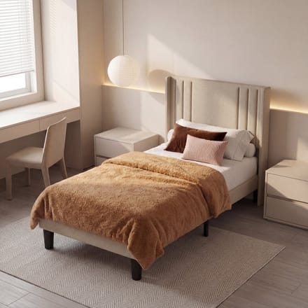 Bealife BF44 Bedframe - 200 x 90 cm - met Gestoffeerd Hoofdbord - Beige