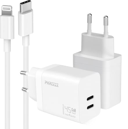 Phreeze usb C snellader met MFi Lightning kabel - Power Delivery oplader geschikt voor iPhone en iPad