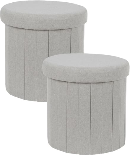 Home Deco Factory Poef/hocker opvouwbaar - 2x - latten design - opbergbox - grijs - polyester/mdf - 38 x 38 cm