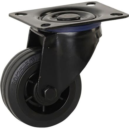 Meso Zwenkwiel rubber Zwart 80mm - 60kg draagvermogen*