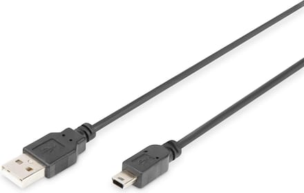 Digitus USB-kabel USB 2.0 USB-A stekker, USB-mini-B stekker 1.00 m Zwart Rond, Afgeschermd (dubbel) DB-300130-010-S