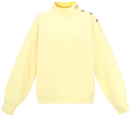 Comfortabele Gebreide Polyester Dames Trui met Schildkraag en Schouderknopen - Blauw - Maat L/XL