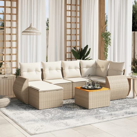 vidaXL - 7-delige - Loungeset - met - kussens - poly - rattan - beige