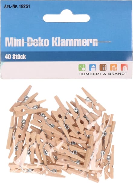 Humbert 40x mini decoratieve houten clips - 25mm - knijpers