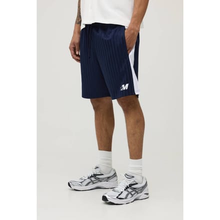 Regular Fit Gestreepte M Ster Paneel Korte Broek | Navy | Size Medium